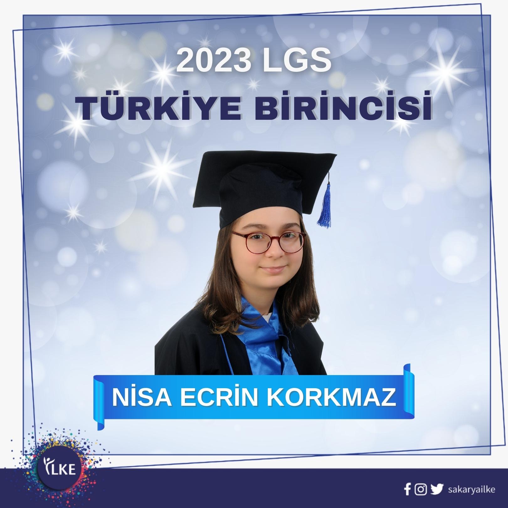 Öğrencimiz Nisa Ecrin KORKMAZ, 2023 LGS’de Türkiye birincisi olmuştur.